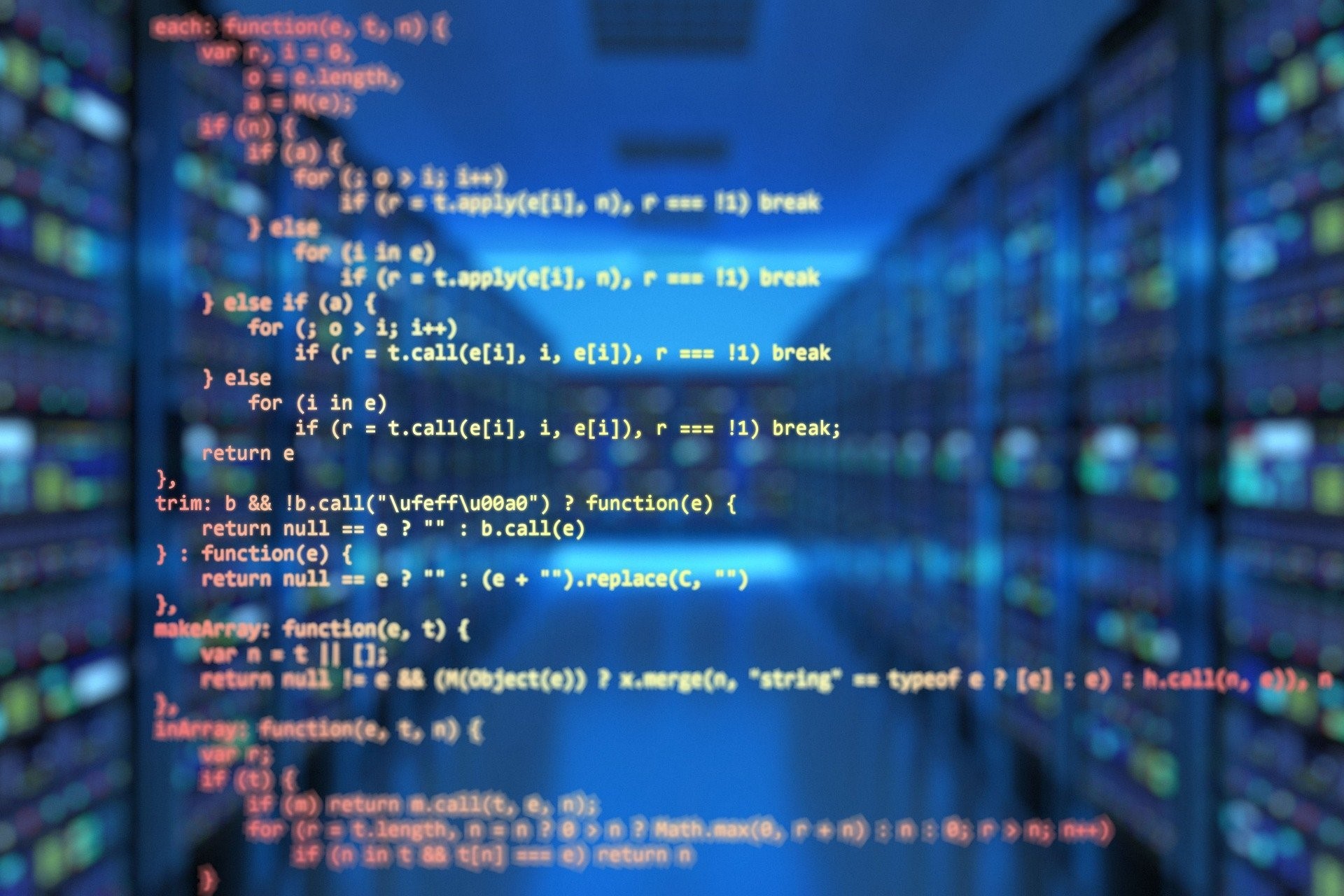 Blauer Serverhintergrund mit Programiercodes